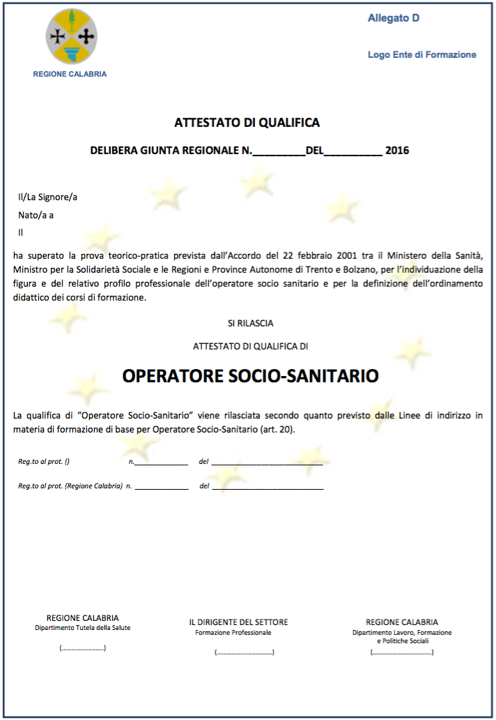 attestato di qualifica professionale di operatore dei servizi sociali